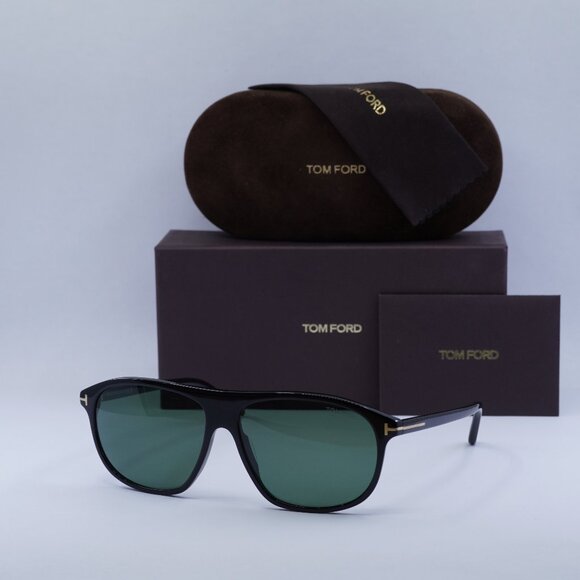 Tom Ford FT1027 01R Prescott Polarized Square Sunglasses - Black/Green - Picture 1 of 7